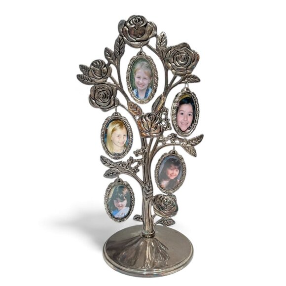 Vintage Silver Photo Tree with Roses - Picture 1 of 17